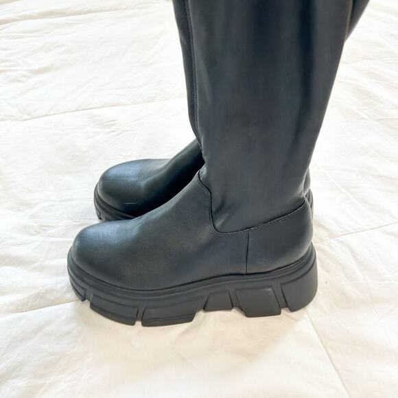 Steve Madden Tero Lug Sole Knee High Platform Boots Black PU Women’s 8M Chunky - Picture 9 of 9